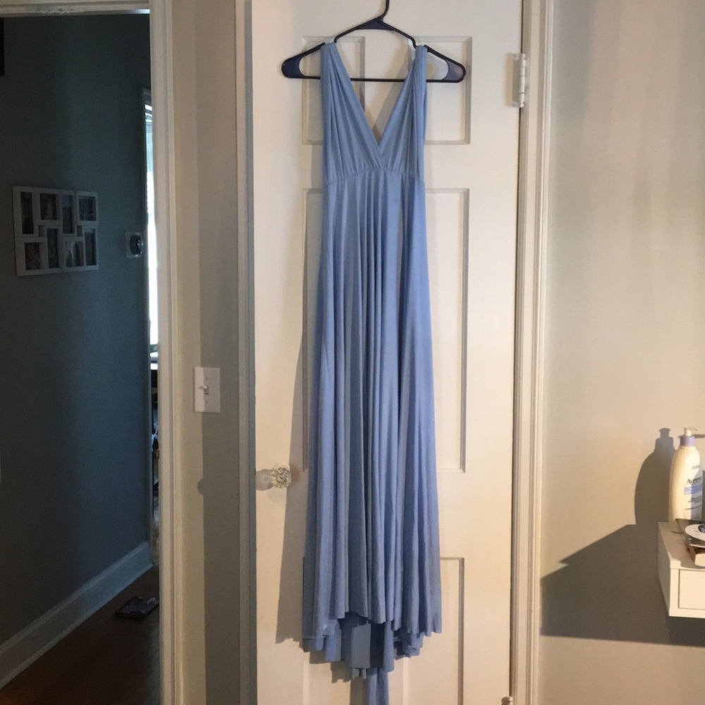 Sky blue floor length Infinity dress with bando